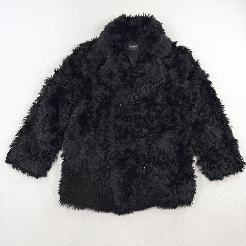 The Kooples Black Faux Fur Monochrome Coat Size 4 Womens Black